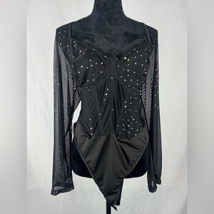 Temu Black Sparkle Bodysuit with Underwire
